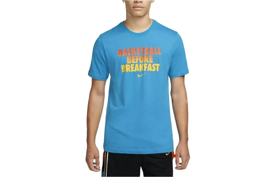 Nike T-Shirts Men's Blue Crew Neck Moderate Straight Fit