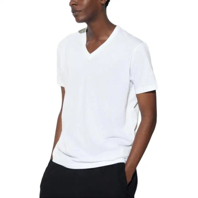 UNIQLO T Shirts Unisex White V Neck Moderate Straight Fit