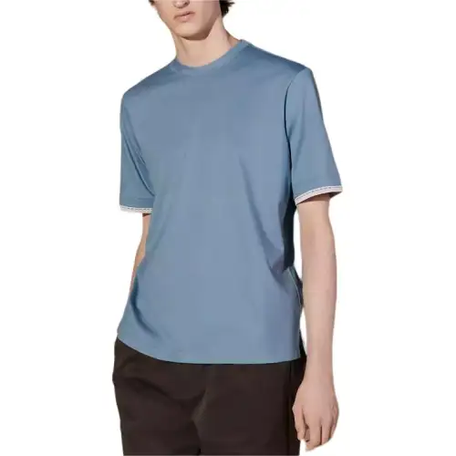 HERMES T Shirts Men's Blue Crew Neck Moderate Straight Fit