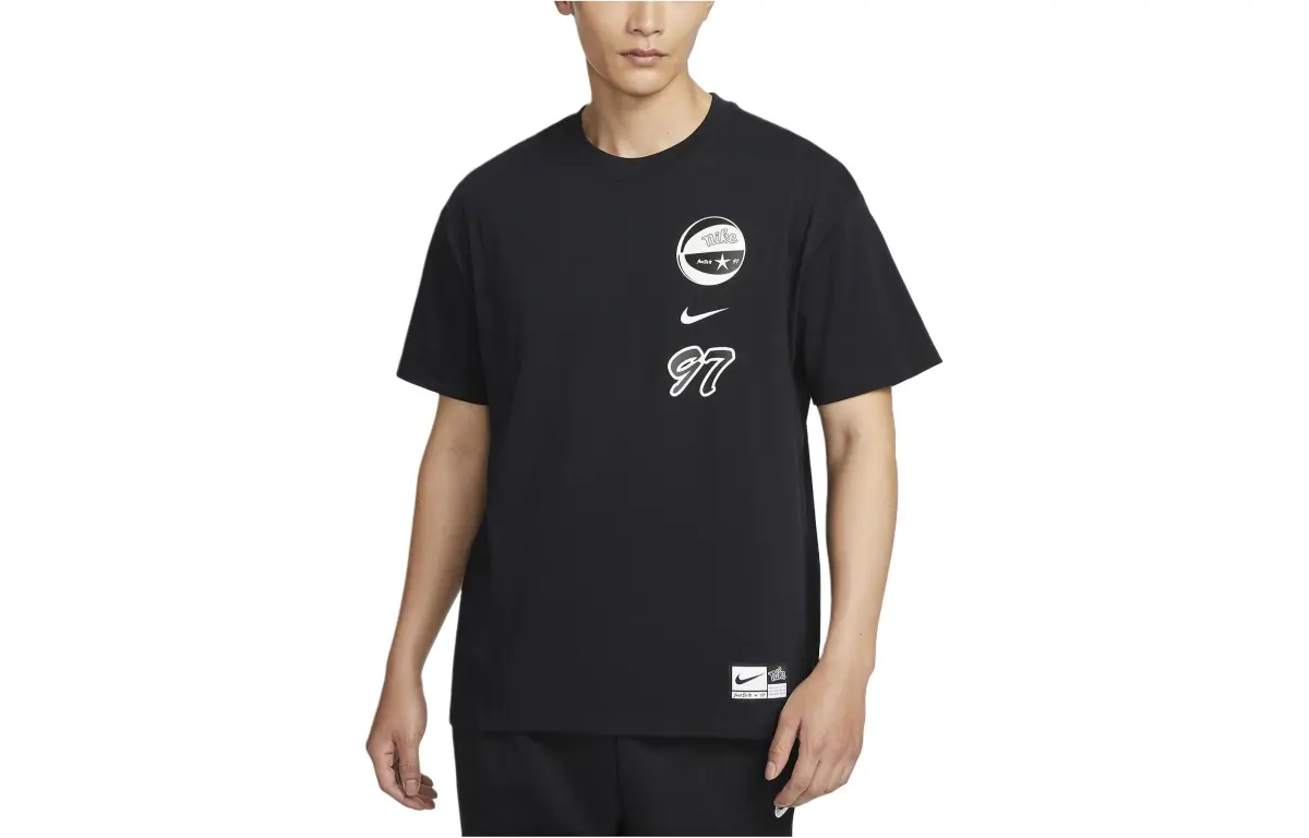 Nike T-Shirts Men's Black Crew Neck Moderate Straight Fit