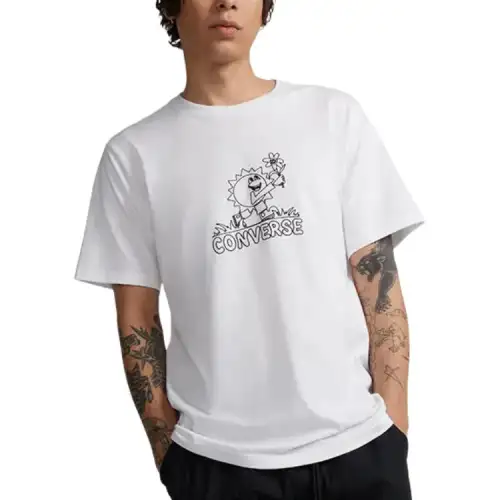Converse T Shirts Men's White Crew Neck Moderate Straight Fit
