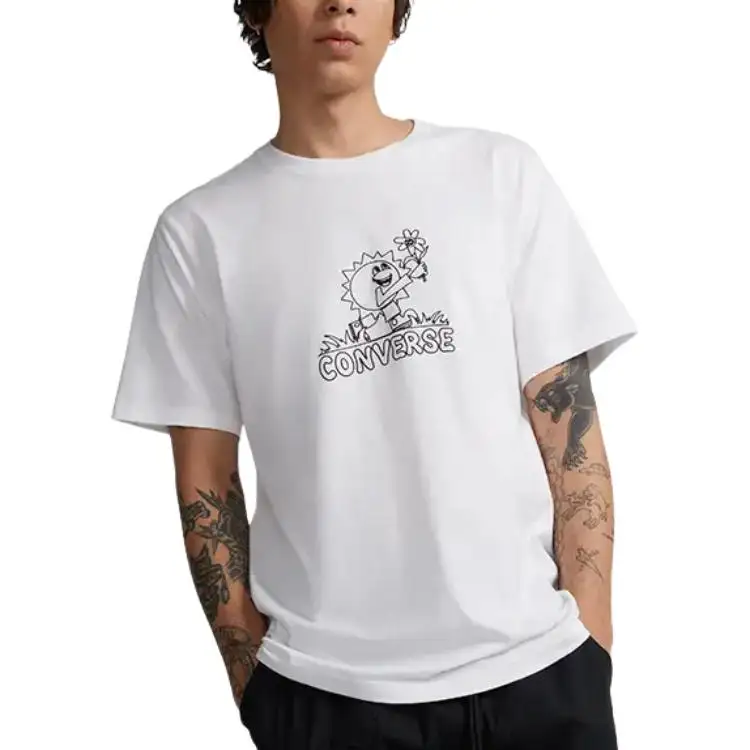 Converse T Shirts Men's White Crew Neck Moderate Straight Fit