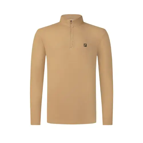 FILA Golf Solid Color Fleece Lined Soft Micro Stretch Long Sleeved Shirt T Shirt Men's Orange Yellow