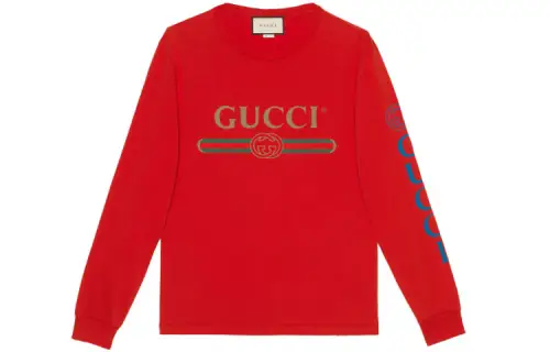 GUCCI Men Letter Print Pullover Crewneck Sweatshirt Red