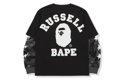 Bape X Russell Color Camo College Layered L/S Tee