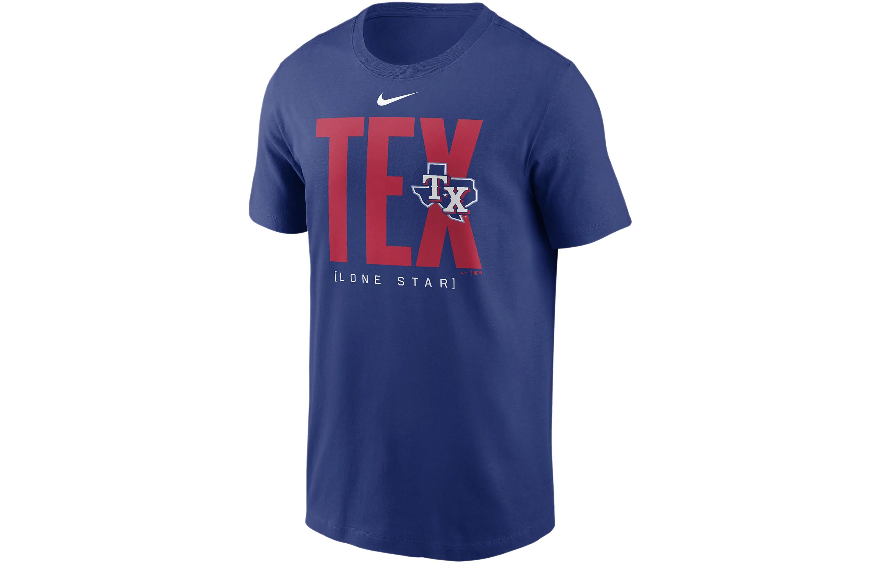 Nike Letter Print Comfortable Round Neck Short Sleeve T-Shirt Texas Rangers Men's Royal Blue