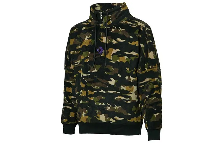 Converse Sweatshirts Men's Black Camouflage Stand Collar Moderate Regular