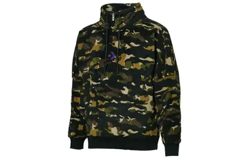Converse Sweatshirts Men's Black Camouflage Stand Collar Moderate Regular