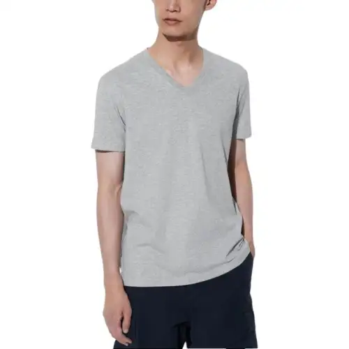 UNIQLO T Shirts Unisex Gray V Neck Moderate Straight Fit