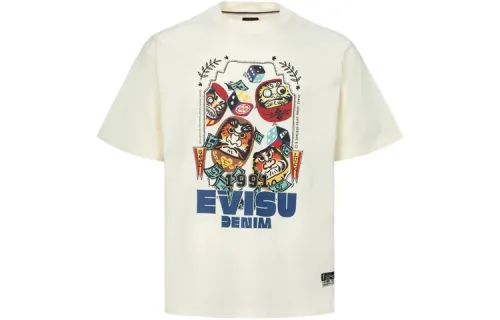 EVISU T Shirts Men's Ecru Crew Neck Moderate Straight Fit