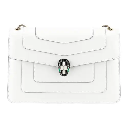 BVLGARI Serpenti Forever Calfskin Crossbody Bag, Shoulder Bag Medium Women's White
