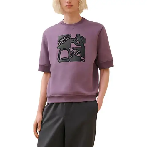 HERMES T Shirts Men's Purple Crew Neck Moderate Straight Fit