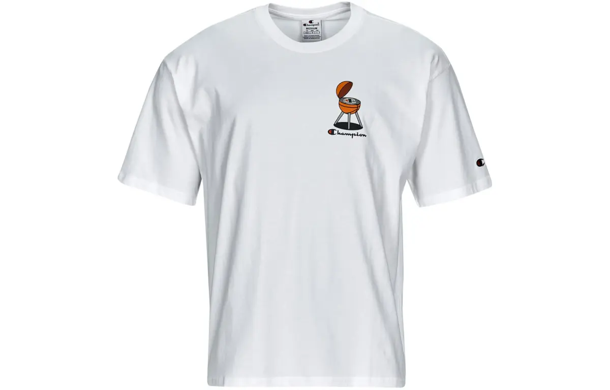 Champion T-Shirts Men's White Crew Neck Moderate Straight Fit