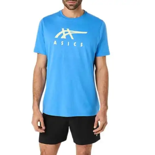 ASICS T Shirts Men's Blue Coast 497 Crew Neck Moderate Straight Fit