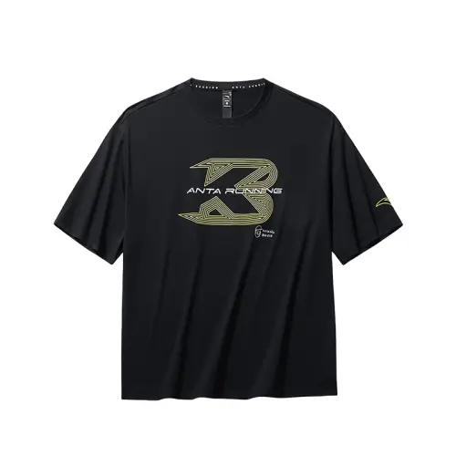 ANTA T Shirts Men's Black Crew Neck Moderate Straight Fit