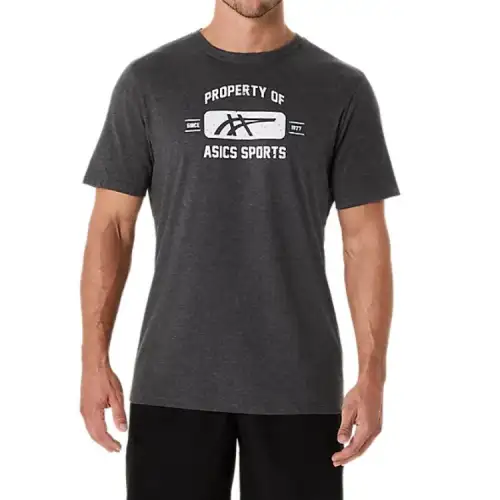 Asics SLEEVE PROPERTY Graphic Short Sleeve T Shirt Unisex Dark Gray