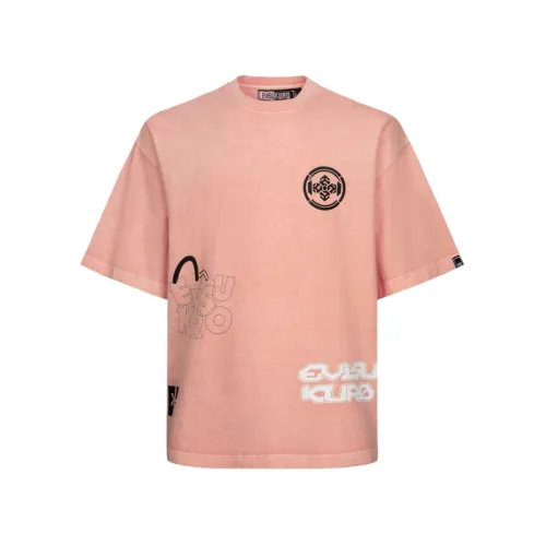 EVISU T Shirts Men's Gray Pink Crew Neck Moderate Straight Fit