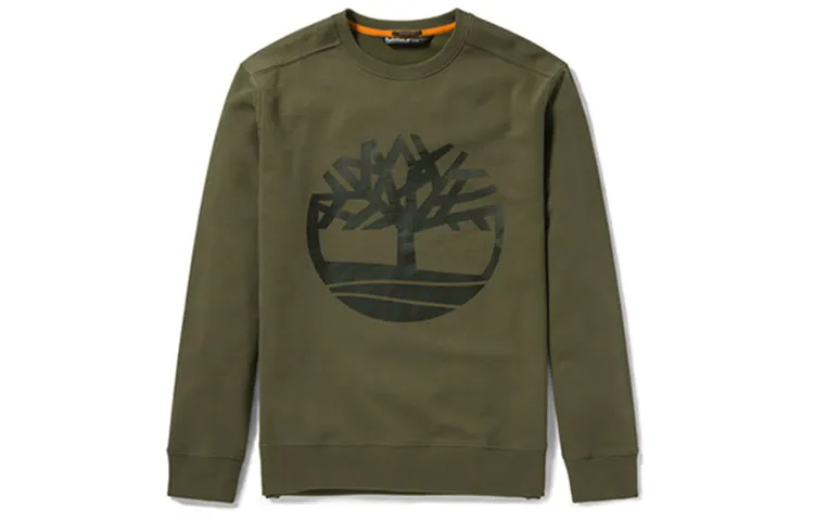 Timberland Sweatshirts Men's Army Green Crew Neck Moderate Regular