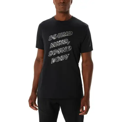 ASICS T Shirts Men's Black Crew Neck Moderate Straight Fit