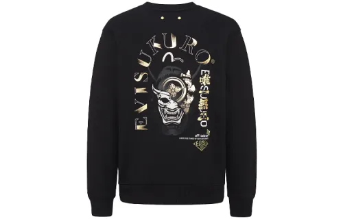 EVISU Sweatshirts Men's Black Crew Neck Moderate Regular