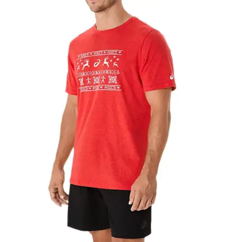 Asics T Shirt Unisex Classic Red Heather Flower