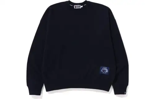 A BATHING APE Bape Sweatshirts Men's Marine Blue Crew Neck Moderate Regular