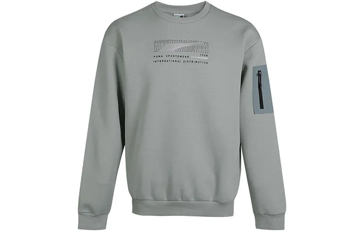 PUMA Sweatshirts Men's Gray Green Crew Neck Moderate Regular