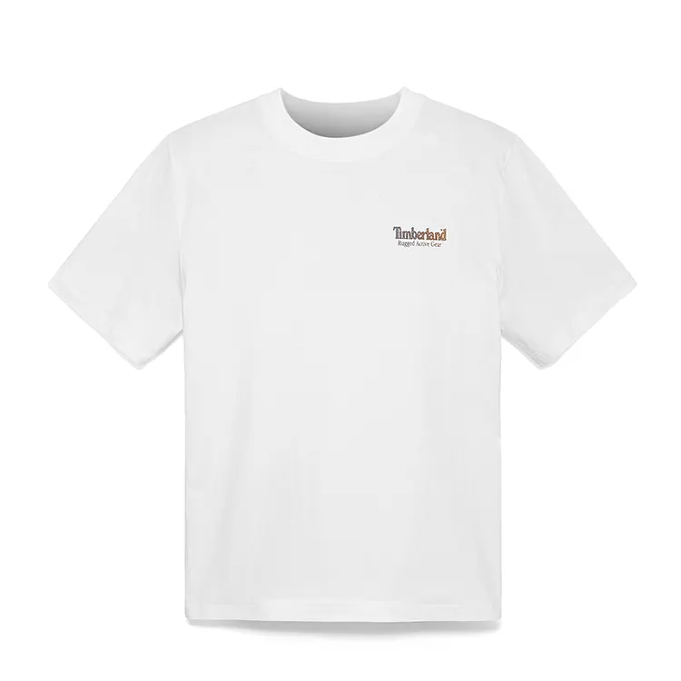 Timberland T Shirts Men's White 100 Crew Neck Moderate Straight Fit