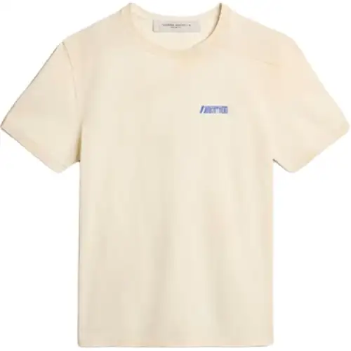 Golden Goose SS24 Geometric Pattern Ribbed Crew Neck Short Sleeved T Shirt Men's Ecru