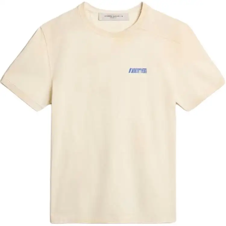 Golden Goose SS24 Geometric Pattern Ribbed Crew Neck Short Sleeved T Shirt Men's Ecru