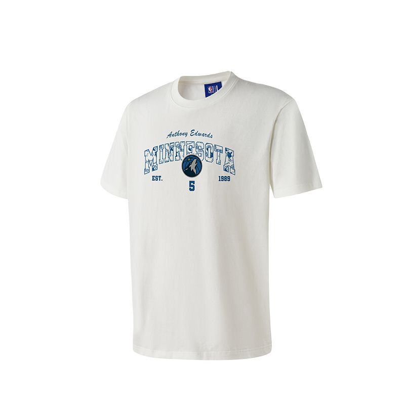 NBA Player number series Minnesota Timberwolves Anthony Edwards No. 5 alphanumeric printed casual round neck short-sleeved T-shirt, same style for men and women, white
