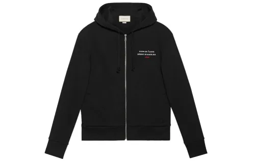 GUCCI Sweatshirts Men's Black Hooded Moderate Cardigan