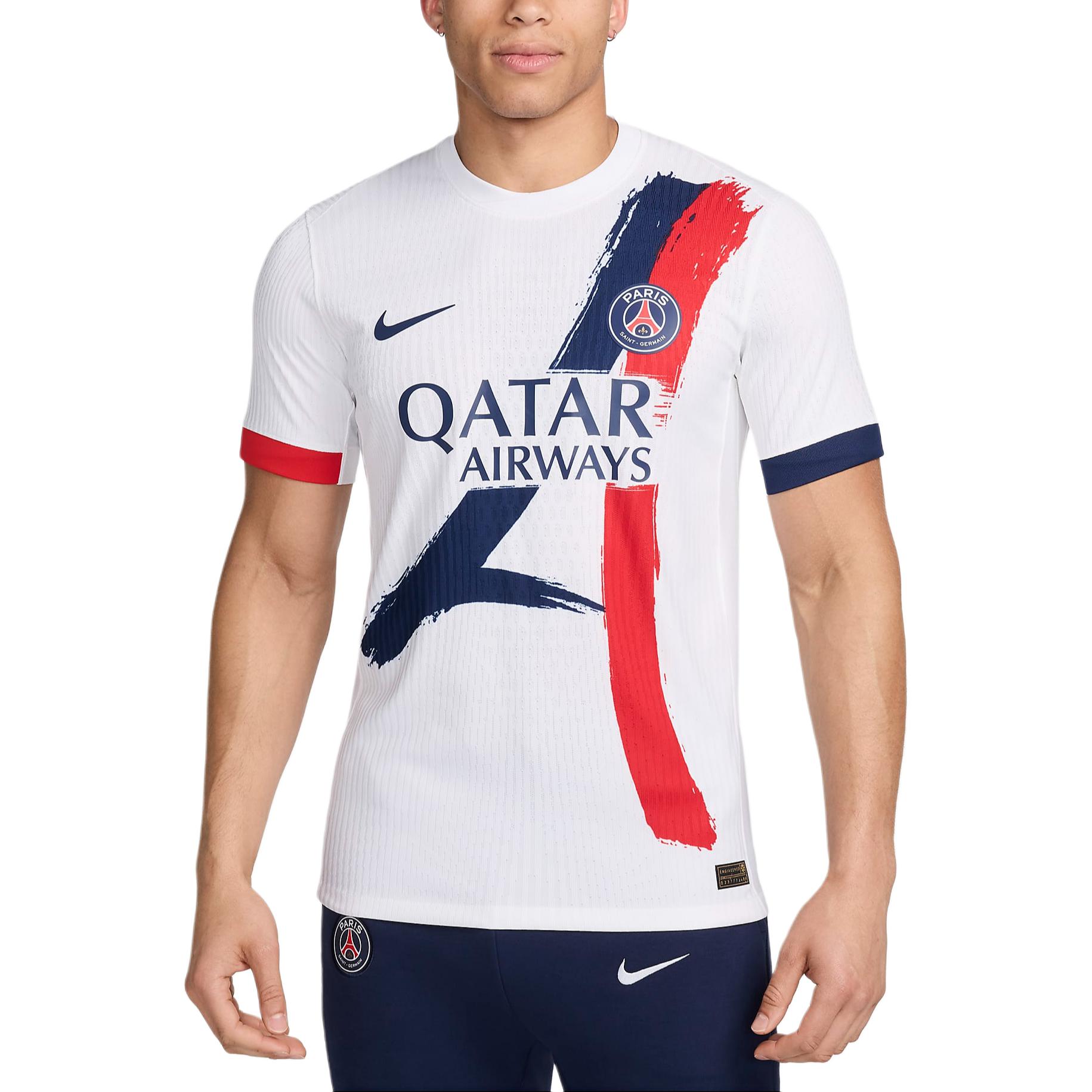 Nike Dri-FIT ADV Paris Saint-Germain 24-25 season moisture-absorbing and sweating quick-drying comfortable and casual sports short-sleeved T-shirt for men white/dark blue/college red