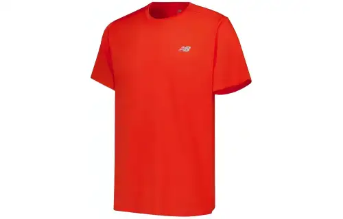 New Balance T Shirts Men's Red Crew Neck Moderate Straight Fit