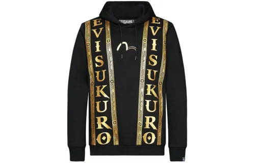 EVISU Sweatshirts Men's Black Hooded Moderate Regular