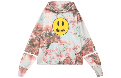 Drew House Smiley Collection Leaf Flower Smiley Face Hooded Fleece Lined Pullover Sweatshirt Unisex Multicolor