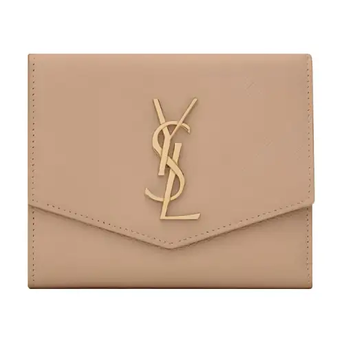 SAINT LAURENT UPTOWN Cow Leather Wallet Small Women's Beige