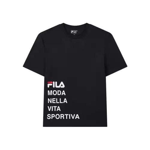 FILA T Shirts Men's Black Bk Crew Neck Moderate Straight Fit