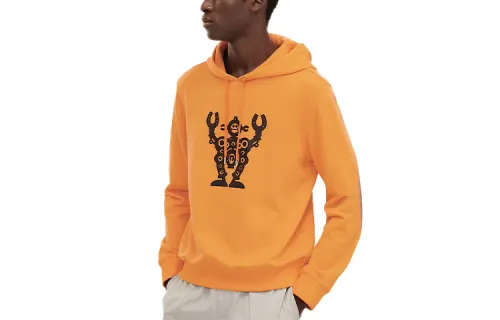 HERMES Sweatshirts Men's Orange Hooded Moderate Regular