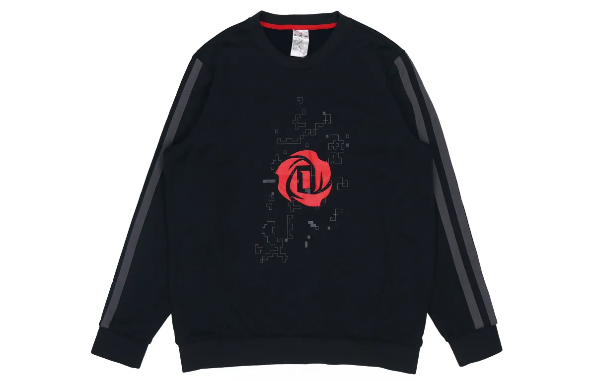 Adidas Print Fleece Lined Thermal Sports Pullover Sweatshirt Men's Black