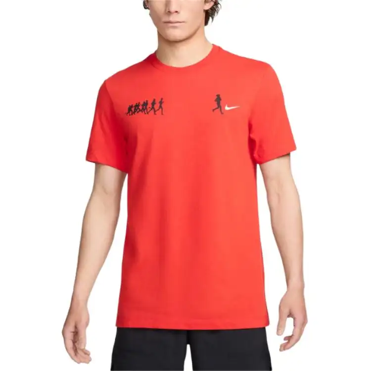 Nike T Shirts Men's Orange Crew Neck Moderate Straight Fit