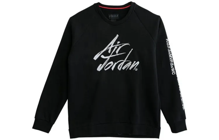 Jordan Sportswear Greatest Crew Neck Letter Comfortable Fleece Lined Long Sleeved Sweatshirt Men's Black