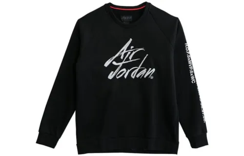 Jordan Sportswear Greatest Crew Neck Letter Comfortable Fleece Lined Long Sleeved Sweatshirt Men's Black