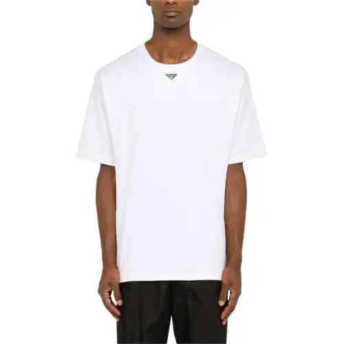 PRADA T Shirts Men's White Crew Neck Moderate Straight Fit