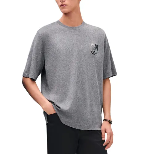 HERMES T Shirts Men's Gray Crew Neck Moderate Straight Fit