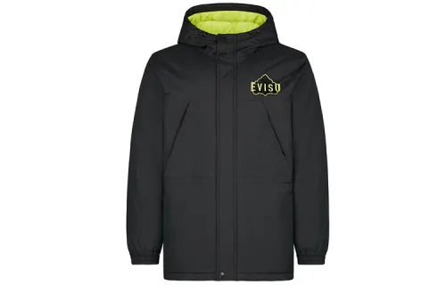 EVISU Sweatshirts Men's Black Hooded Moderate Cardigan