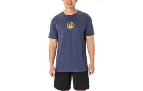 ASICS T Shirts Men's Blue Crew Neck Moderate Straight Fit