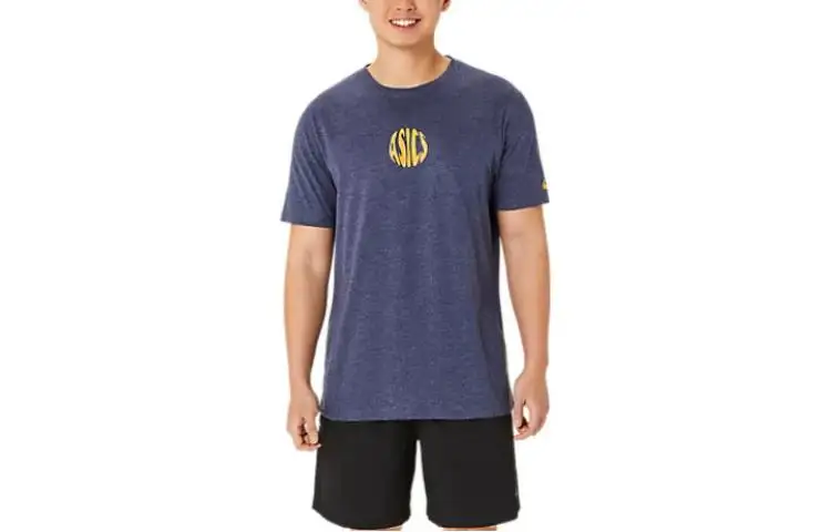 ASICS T Shirts Men's Blue Crew Neck Moderate Straight Fit