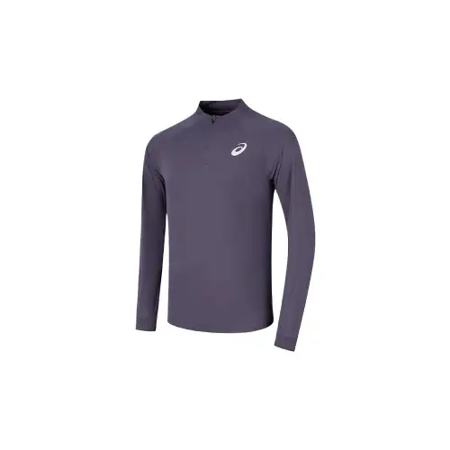 ASICS T Shirts Men's Purple 500 Stand Collar Moderate Straight Fit