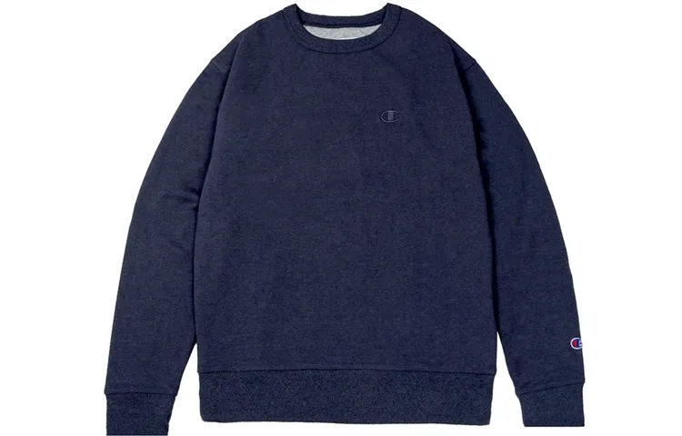 Champion Double Logo Pullover Fleece Lined Sweatshirt Unisex Heather Gray Blue